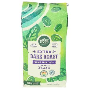 Whole Foods Market, Extra Dark Roast Whole Bean Coffee, Full & Intense, Bold & Smoky, 12 Ounce (EXP 05/30/26)