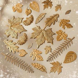 Thyle 24 Pcs Christmas Brass Leaves Tree Ornaments Gold Leaves Decorations Metal Hanging Decor Golden Leafy Brass Ornaments for Christmas Tree Wreath Garland Birthday Wedding Hoilday Party Supply