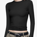 PUMIEY Women's Long Sleeve T Shirts Crew Neck Slim Fit Tops Sexy Basic Tee Smoke Cloud Pro Collection S