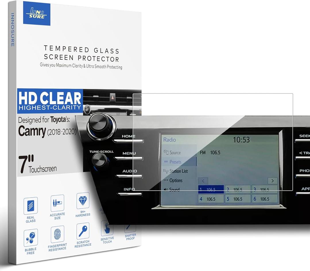 Tempered Glass Screen Protector for 2018 2019 2020 Toyota Camry L LE SE XLE XSE Hybrid 7 Inch Infotainment Touchscreen (HD Clear)