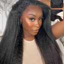 Kinky Straight Half Wig Human Hair 3 In 1 Half Wig Glueless Wigs Human Hair 200% Density Wear & Go Drawstring Seamless Flip Headband Wig for Women Beginner Friendly 22 Inch for Black Women