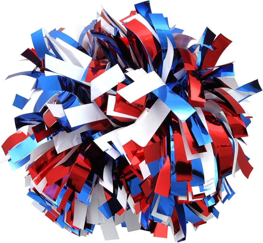 Metallic Cheerleader Cheerleading Pom Poms 6 inch 1 Pair 2 Pieces (Royal Blue/Red/White)
