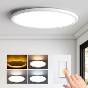 Matane 15.4in LED Flush Mount Ceiling Light Fixture with Night Light, 36W 3600LM 3000K/4000K/5000K Selectable, Low Profile Dimmable Ceiling Lights for Bedroom, Kitchen, Hallway, White