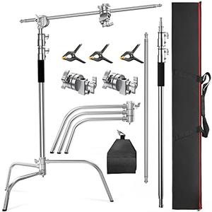 Altson Pro 100% Stainless Steel Heavy Duty C Stand with Boom Arm, Max Height 10.5ft/320cm Photography Light Stand with 4.2ft/128cm Holding Arm, 2 Grip Head for Studio Monolight, Softbox, Reflector