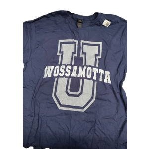 Funny WOSSAMOTTA University Academy College Game On Cheer T-Shirt (Blue, L)