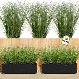 30PCS Artificial Plants Outdoor Planters Fake Grass Filler Decor Faux Tall Shrubs Wheat Greenery Stems UV Resistant Onion for Outside Indoor Vase Pots Home Decor, Green