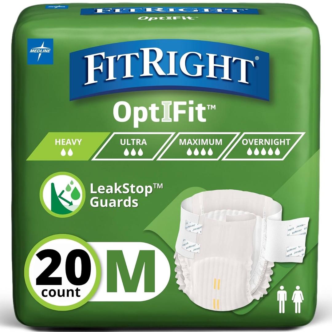 Extra+ Adult Diapers, Disposable Incontinence Briefs, Leak-Proof Diaper, Absorbent Briefs For Men and Women, Maximum Protection, Medium, 32  44 in, 20 briefs per bag