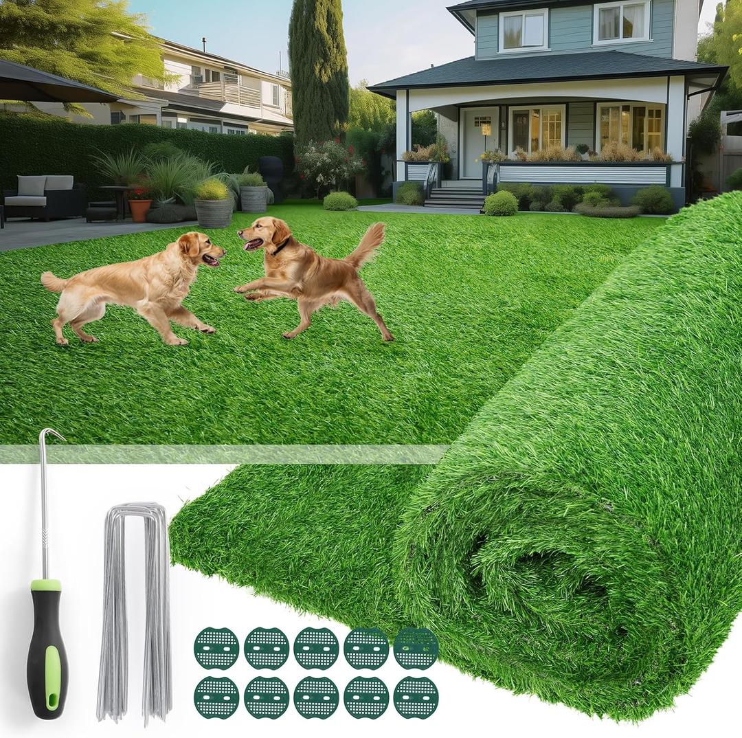 Oiyeefo Artificial Turf Grass Indoor Outdoor - Pet Friendly Synthetic Fake Turf Rug with Drainage Holes for Patio, Balcony, Backyard, Landscape Decortaion - Replacement Dogs Grass Mat(7Ft x 13Ft)