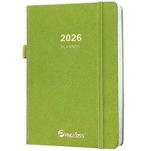 2026 Daily Planner/Calendar, One Page Per Day, Daily Monthly Agenda Planner with Time Slots and Monthly Tabs, Jan - Dec 2026, 5.7" x 8.25" Appointment Book, Pen Holder, Leather Cover (2026-Chartreuse)