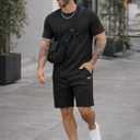 JMIERR Men's 2 Piece Outfit Anti-wrinkle T Shirts and Shorts Summer Beach Vacation Lounge Workout Pajamas Short Sleeve Sets (Black, XXL)
