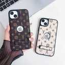 Compatible with iPhone 14 Case Designer for Women Girls Luxury Leather Case Logo View with Metal Stand Shockproof Protective Phone Cover for iPhone 14-6.1(Brown)