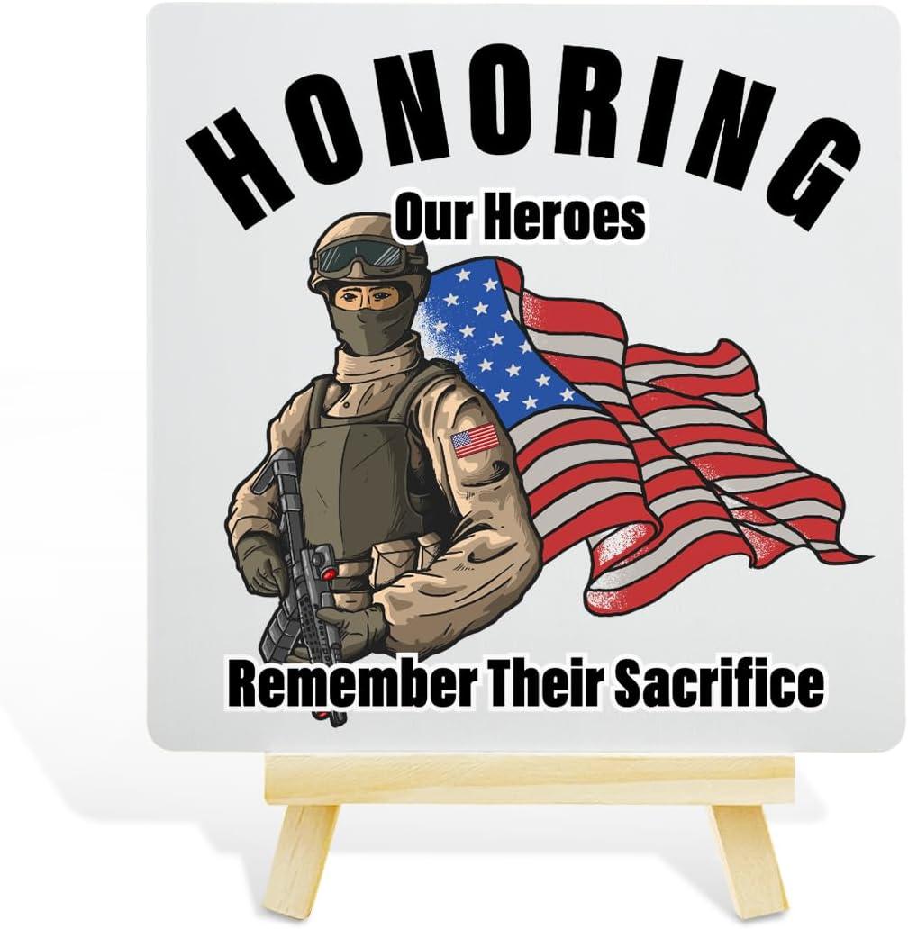 4 x Veterans Gift, July 4th Independence Day Gifts for Dad Men, Memorial Day Gifts for Army Veterans, American Patriotic Veterans Day Desk Decor, Veterans Memorial Decorations, Our Heroes