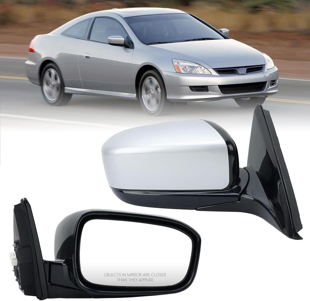 Right Passenger Silver Side Mirror Compatible with Honda Accord 2003-2007 Manual Folding Power Glass Alabaster Silver Metallic Door Mirrors Replace #HO1321152