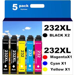 232XL Remanufactured for Epson 232XL Ink Cartridges Combo Pack 232XL T232 XL for XP-4200 XP-4205 Workforce WF-2930 WF-2950 Printer 5 Pack 2 Black 1 Cyan 1 Magenta 1 Yellow