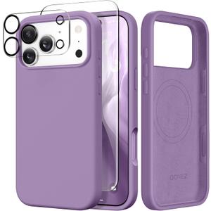 GONEZ Magnetic For iPhone 17 Pro Case, Compatible With MagSafe, [Screen Protector + Camera Lens Protector], Liquid Silicone Anti-Scratch Shockproof Protective Phone Case 6.3 Inch, Light Purple