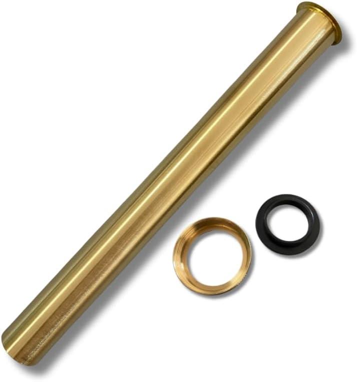 Flanged Sink Tailpiece 1-1/4 in. OD, 12 inch Brass Extension Tube for Trap with Nut and Rubber, Drain Connections (Brushed Gold)