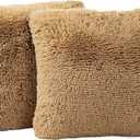 4 x TOONOW Set of 2 Decorative Throw Pillow Covers 18x18,Fluffy Pillow CoversLuxury Faux Fur Sofa Pillow Covers for Sofa Couch Living Room Bedroom, No Pillow Insert (Camel)