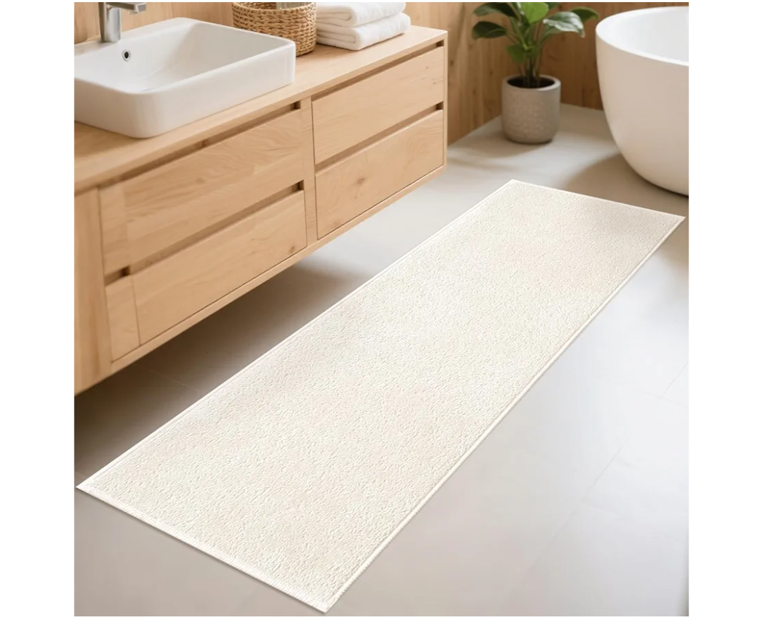 Bathroom Runner Rugs, Thin Absorbent Non-Slip Bath Mat, Quick Dry Low Pile Mats for Bathroom Floor Front of Bathtub,Shower Room,Sink,20"×47",White