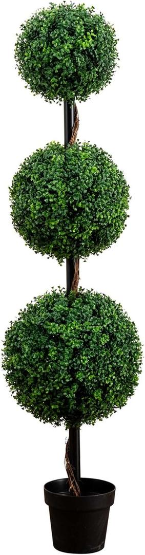 Nearly Natural 5ft. Artificial Triple Ball Boxwood Topiary Tree (Indoor/Outdoor) (5ft, Green)