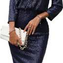 Floerns Women's Off Shoulder 3/4 Sleeve Sequin Evening Party Bodycon Midi Dress (Blue), S