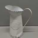 Farmhouse White Metal Jugs for Shabby Chic Kitchen Decor, Tall Pitchers for Flowers, Rustic Bathroom Vases - Large, 11 H