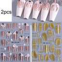 3 x 2 Sheets 5D Embossed Skull & Bone Nail Decals for Nail Art Self-Adhesive Halloween Nail Stickers Pink Hand Bone Rose Flower Nail Art Stickers Scary Gold Bones Design Decals for Women Nail Accessories (W1)