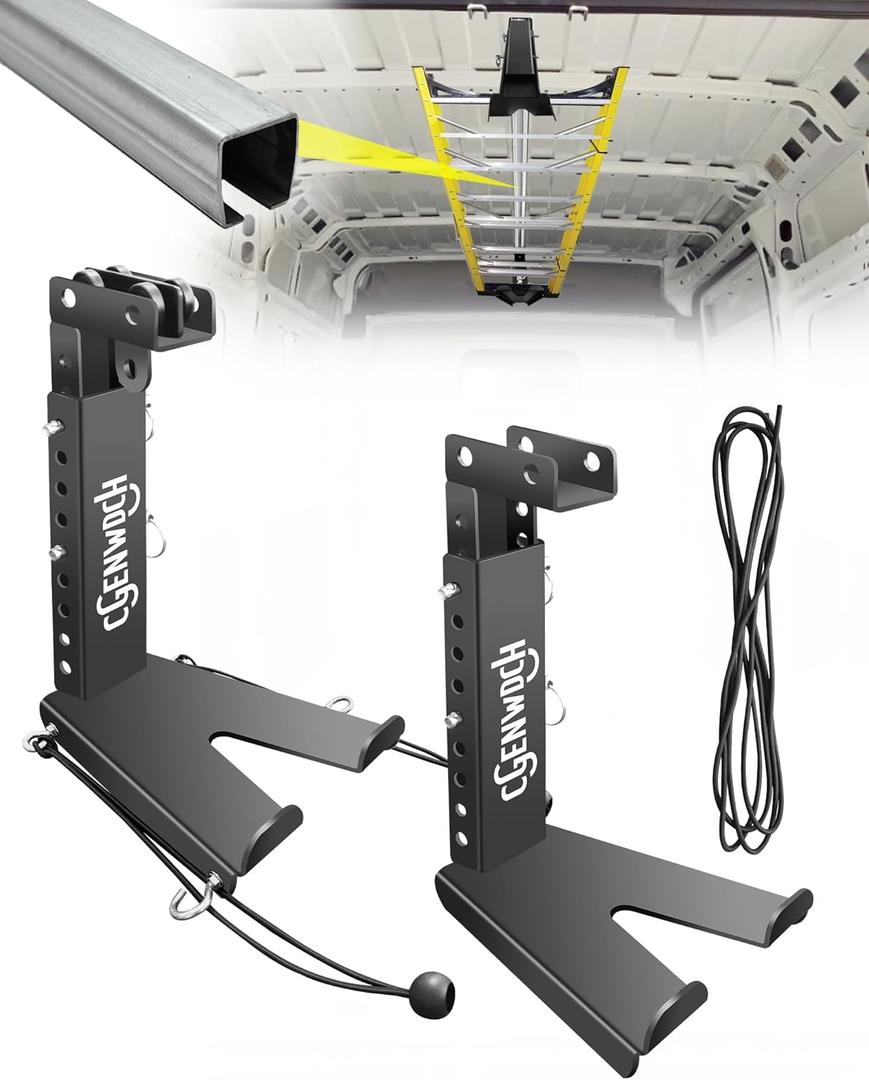Universal Van Interior Ladder Storage Holder, (Requires Installation of Slide Rails), Sliding Internal Ladder Rack Fit for Van/Trailer/Truck Roof, Securely Stores Ladders in Vehicle
