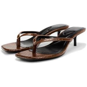Women's Miami Kitten Heels Sandals Square Open Toe Thong Sandal Flip Flop Heels +Memory Foam Heeled Sandals for Women, Size 38