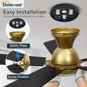 Ceiling Fans with Lights and Remote, 52 Inch Ceiling Fan with Light, Low Profile Reversible Gold Fandelier Ceiling Fan, Dimmable LED, Flush Mount, Quiet DC Motor, for Bedroom Kitchen