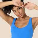 Amazon Essentials Womens Active FormFlex Buttery Soft Light Support Crop Tank with Bra (Blue, XXXL)