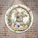 Easter Wreaths,SWEKKE Easter Wreath for Front Door, Wooden Easter Bunny Egg Decor Door Sign Wreath 12 Inch, Easter Welcome Door Sign Happy Easter Decorations, Easter Flower Rabbit Welcome Door Sign (Green,gray)