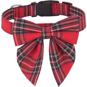 ADOGGYGO Christmas Dog Collar with Bow, Adjustable Cotton Red Plaid Bowtie Dog Christmas Collars for Dogs Pets (Medium, Xmas)