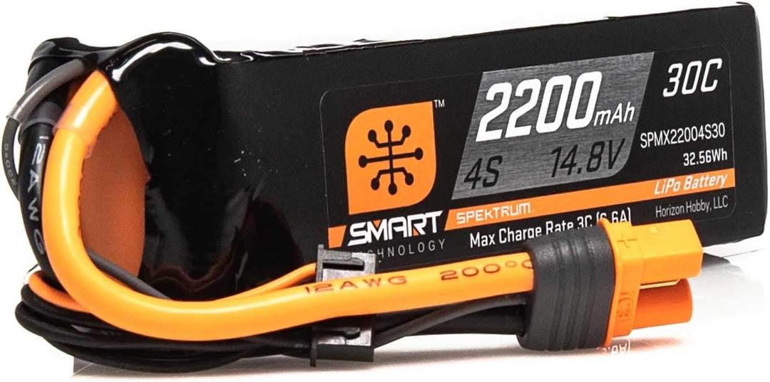 Spektrum Smart RC LiPo Battery Pack: 2200mAh 4S 14.8V 30C with IC3 Connector (EC3 Compatible), SPMX22004S30, Black
