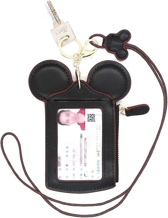 Mouse Ears Card Holder,PU Lovely Lanyard Family Toys for Girl Woman