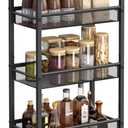 VASAGLE Slim Rolling Cart, 4-Tier Storage Cart, Narrow Cart with Handle, 8.7 Inches Deep, Metal Frame, for Kitchen, Dining Room, Living Room, Home Office, Rustic Brown and Classic Black ULRC033B01