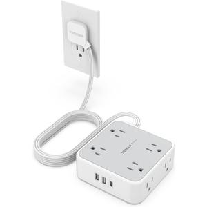 Power Strip Surge Protector 10 Ft Cord, 8 AC Outlets, 3 USB Charger(1 USB C Port), TESSAN Ultra Thin Extension Cord, Flat Plug, 900 Joules Protection, Desk Charging Station for Home, Office (10 Feet, Grey)