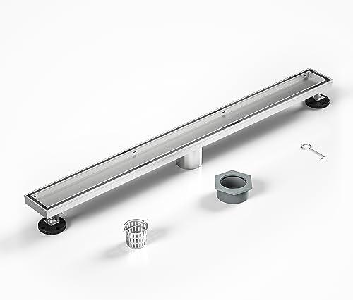 Bochni Linear Shower Drain 28" Brushed 304 Stainless Steel | Fast Drainage | Tile Inserted | Stainless Floor Drain Grate | Hair Strainer | Drain Key | The Upgrade for Your Bathroom
