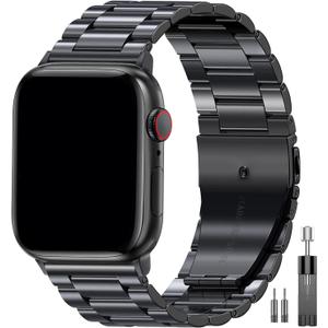 EPULY Compatible with Apple Watch Band 42mm 44mm 45mm 38mm 40mm 41mm Business Stainless Steel Metal Wristband for iWatch SE Series 8 7 6 5 4 3 2 1 for Men Women (Space Grey, 42mm/44mm/45mm), Color Black