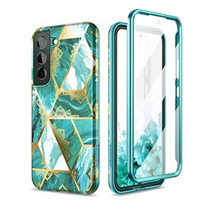 SURITCH for Samsung Galaxy S22 Case, [Built-in Screen Protector] Full Body Protection Shockproof Rugged Bumper Slim Soft Silicone Protective Cover for Galaxy S22 6.1 Inch (Green Mandala)