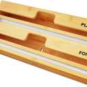 SpaceAid WrapNeat 2 in 1 Wrap Organizer with Cutter and Labels, Plastic Wrap, Aluminum Foil and Wax Bamboo Dispenser for Kitchen Storage Organization Holder for 12" Roll (Natural) (2-Slot, 3"Tall)