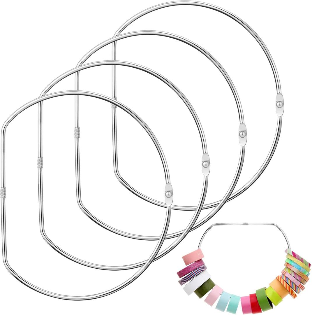 Dunzoom 4 Pcs Loose Leaf Binder Book Rings D-Shaped Binder Rings Large Nickel Plated Steel Book Keychain Key Washi Tape Organizer for Home Office Cards Receipts Photos Files DIY Craft Supplie (8 Inch)