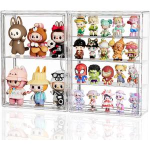JOYZAN Acrylic Display Cases for Collectibles, 2 Packs 4 Tiers Clear Figure Display Case, Wall-Mounted Storage Box with Magnetic Door, Adjustable Figurine Display Shelf Dust-Proof Showcase Large