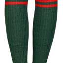 Zando Womens Fashion Warmers Adult Junior 80s Ribbed Knitted Long Socks for Party Sports Casual Socks (One Size, C Christmas Green (Red Stripe))