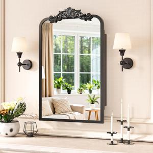 24"x16" Bathroom Medicine Cabinet with Vintage Arched Mirror - All-Metal Black Medicine Cabinets with Hand-Painted Aluminum Door Frame, 2 Stable & Removable ShelvesBlack
