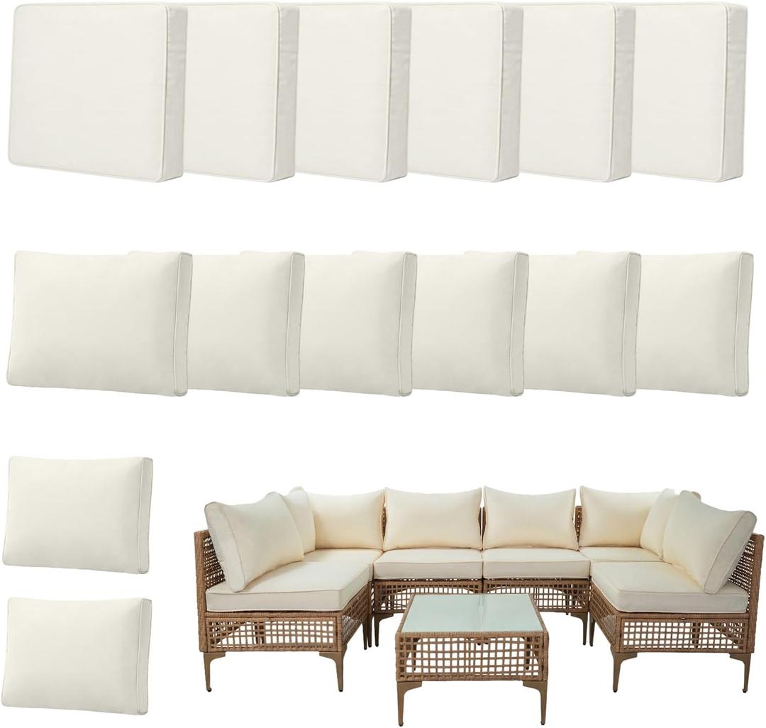 14pcs Outdoor Patio Cushion Covers Replacement, 24" Zippered Outdoor Cushion Covers Waterproof, UV Resistant & Washable Patio Furniture Cushion Covers Waterproof for Patio Sectional, Covers Only Beige