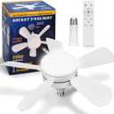 2000 Lumen Socket Ceiling Fan Light with Remote, E26 Socket, 3 Speed Noiseless Dimmable Fan, Adjustable CCT, 2/4H Timer, for Kitchen Bathroom Garage Bedroom, White