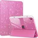 Case for iPad (A16) 11th Generation 11 Inch 2025, iPad 10th Generation 10.9 Inch 2022, Glitter Leather & Shiny Clear TPU Back Cover with Pencil Holder, Support Touch ID, Rosepink