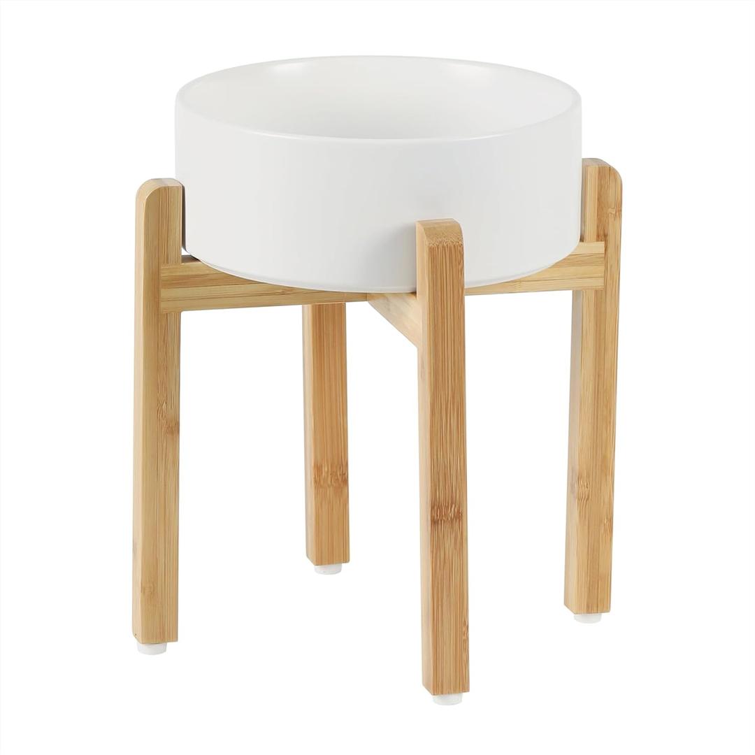 Ceramic Raised Dog Bowl Set, Elevated Dog Bowl with Stand, Food and Water Bowl for Large Breed Dogs, Weighted Pet Dishes(8.2'',60OZ, White)