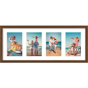 decorUhome 8x20 Picture Frames Collage Wall Decor, Display 4Pcs 4x6 Photos with Mat or 1Pcs 8x20 Unmatted, 4 4x6 Collage Picture Frames for Wall Mounting, Brown