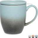 Bosmarlin Ceramic Tea Cup with Infuser and Lid, 16 Oz, 3 Colors to Choose, Microwave and Dishwasher Safe, Steeping Tea Mug with Strainer, Matte Reactive Glaze (16 Oz, Dark Blue)